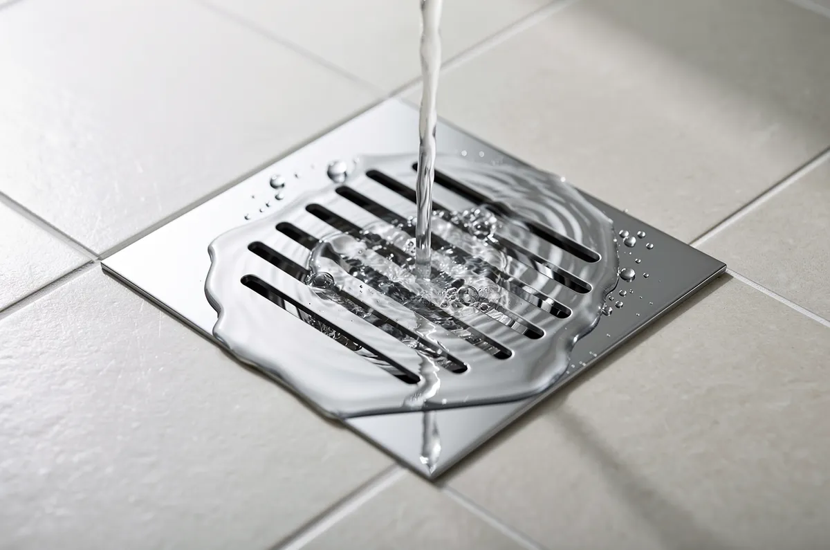 Ralo de piso com água escoando